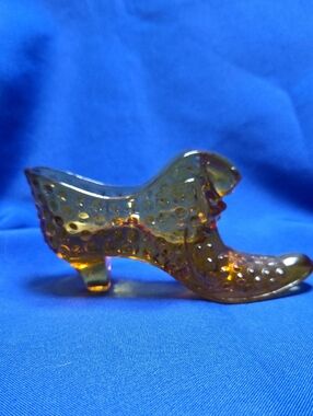 Fenton Amber Glass Cat Head Shoe Decorative Figurine